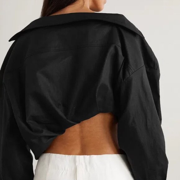 Jacquemus Le Papier Mejean Cropped Asymmetric Gathered Cotton And Linen top - Picture 2 of 11